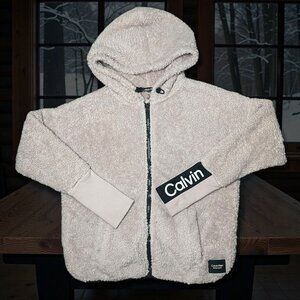 Calvin Klein Women S Performance Jacket Sherpa Hoodie Mauve Fuzzy Zip Athleisure